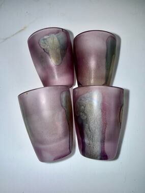 Vtg Rueven Art Nouveau Satin Frosted Glass Shot Glasses Barware Set Of 4